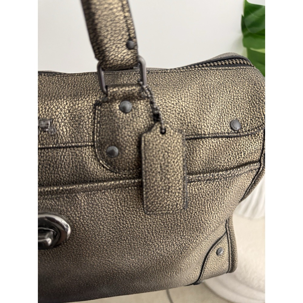 Coach Rhyder 33739 Metallic 2 Tone Leather Satchel Carryall Bag with Long Strap - Picture 8 of 14